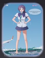 drawing giantess giga color anime short_skirt hands_on_hips school_uniforms illustration tiny_city plane_pov