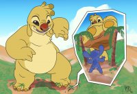 drawing furry anthro mega color giant smiling mountains palm_trees disney stitch imminent_foot_crush cutaway maxpany reuben_(lilo_and_stitch) lilo_and_stitch