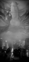 collage giga city monochrome giant penis buildings moon street erect airplane pants