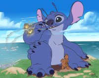 drawing furry size_difference mega alien color giant male water island black_eyes explosion hawaii navy disney ships extra_arms stitch maxpany reuben_(lilo_and_stitch) lilo_and_stitch