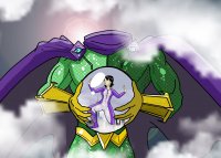breasts drawing black_hair color buildings gloves asian kneeling shrunken_woman trapped costume cape new_york_city jumpsuit helmet snowglobe mist inspector97 spider-man marvel_comics yuri_watanabe mysterio