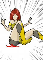 breasts drawing giantess mega color long_hair butt butt_crush brown_eyes giganta asian red_hair boots shorts costume top linda_park leopard_print flash no_background inspector97 dc_comics bare_midriff fusion