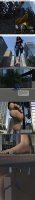 breasts giantess city mega comic black_hair destruction barefoot buildings glasses military gloves red_hair boots kneeling foot_crush running giantesses mask reflection toe_ring cobra belt jumpsuit crowds dialogue running_away digital_render scarlet baroness dudeduderson2000 cobra_commander gi_joe