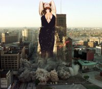 breasts growth giantess collage city mega destruction cleavage brunette outgrowing_building dress skyscraper debris gtscreator