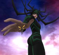 giantess horns wings butt brunette goddess reaching shrunken_woman thighs costume helmet thor digital_render janet_van_dyne marvel_comics the_wasp revan67 hela