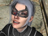 white_hair shrunken_man open_mouth mask costume thief looking_at_tiny digital_render on_nose black_cat spider-man marvel_comics felicia_hardy revan67