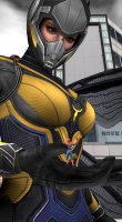 breasts giantess wings city handheld buildings green_eyes gloves shrunken_man costume helmet looking_at_tiny digital_render spider-man marvel_comics hope_van_dyne the_wasp revan67