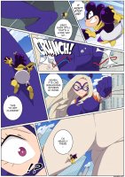 breasts drawing giantess horns city mega blonde comic color long_hair butt robot buildings climbing purple_eyes gloves street boots mask hand_crush thighs costume dialogue scarf my_hero_academia minoru_mineta dangerking11 mt._lady