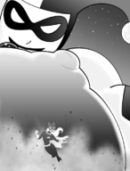 breasts drawing nipples giantess chief mega monochrome gloves boots harley_quinn mask batgirl cape belt dc_comics