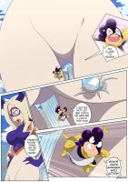 breasts drawing giantess horns city mega blonde comic color long_hair butt robot buildings climbing purple_eyes gloves street boots mask hand_crush thighs costume dialogue hands_on_hips scarf my_hero_academia minoru_mineta dangerking11 mt._lady