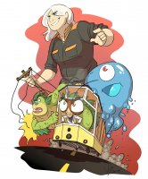 drawing giantess white_hair color ginormica pythonpie breasts mega short_hair monsters_vs_aliens power_lines jumpsuit tram no_background dreamworks blob doctor_cockroach missing_link susan_murphy zipper