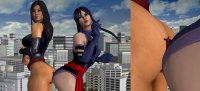 breasts giantess city mega comic black_hair long_hair butt buildings butt_crush gloves asian giantesses mask thighs costume deadpool leotard x-men between_butts psylocke digital_render marvel_comics roodedude