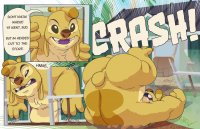 drawing growth furry tail alien comic color butt destruction giant male buildings outgrowing_building english houses indoors disney stuck dialogue ass_up tumbling maxpany reuben_(lilo_and_stitch) lilo_and_stitch