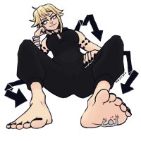 breasts drawing giantess blonde color toes barefoot foot_crush shrunken_man crouching tattoo bracelet soul_eater no_background anon medusa_gorgon oldjoygts