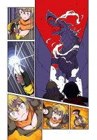 breasts drawing growth giantess horns city blonde comic color cleavage gloves unknown_artist monster jacket kaiju scarf rwby ruby_rose yang_xiao_long