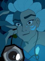 drawing giantess white_hair giga color blue_eyes ocean underwater submarine eye dark_skin crystal tattoo disney necklace pinched looking_at_tiny atlantis_the_lost_empire kida_nedakh cutaway kida thesigmaarts
