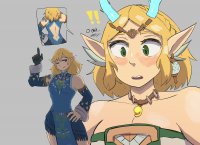 breasts drawing giantess horns mega blonde color green_eyes embarrassed elf necklace earrings dialogue source_needed no_background looking_at_tiny pointed_ears the_legend_of_zelda cutaway sihagen link_(the_legend_of_zelda) princess_zelda_(the_legend_of_zelda) link_(legend_of_zelda)