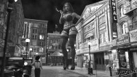 breasts giantess panties city mega large_breasts cleavage bra high_heels buildings stockings lingerie smoking vehicles cigarette necklace garter_belt hands_on_hips looking_at_tiny digital_render noir lamp_post fontsize