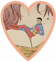 breasts drawing giantess black_hair color cleavage giganta asian red_hair valentine lying_down boots shrunken_man costume belt atom champagne leopard_print no_background dc_comics on_breasts josh_gowdy ryan_choi