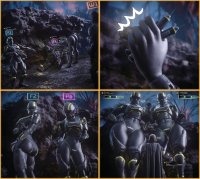 breasts growth giantess comic butt armor gun military gloves mini_giantess boots giantesses thighs point_of_view cape soldiers hands_on_hips source_needed helmet injection thick_thighs syringe looking_at_tiny digital_render wotm8h8 helldivers