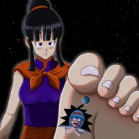 breasts drawing giantess nude blushing earth giga mega comic black_hair color blue_eyes planet toes barefoot blue_hair multiple_sizes brown_eyes dress short_hair dragon_ball giantesses bulma toe_crush terror stars hairband chi_chi cosmic_giantess hair_bun afraid cutaway bigchipher66