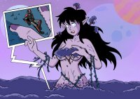 breasts drawing growth giantess mega alien black_hair color large_breasts long_hair armor toes purple_eyes moon tree underboob jungle tali forest between_toes purple_skin shepard helmet purple_nails pointed_ears mass_effect talizorah convenient_censorship commander_shepard quarian cutaway drsgrowth vine