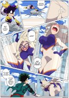 breasts drawing giantess blushing horns city mega blonde comic color long_hair butt robot destruction buildings butt_crush embarrassed gloves street green_hair boots grin fighting mask thighs costume closed_eyes belt bending_down dialogue hands_on_hips scarf itch grabbing_ass my_hero_academia minoru_mineta dangerking11 itching mt._lady deku izuku_midoriya
