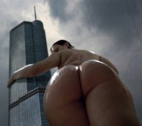 giantess collage nude giga mega butt buildings wet brunette rain skyscraper looking_behind thick_thighs unnoticed