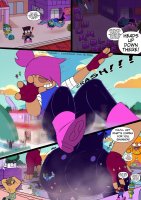 breasts drawing giantess mega alien comic color butt robot destruction glasses butt_crush purple_hair red_eyes angry gloves boots popcorn fighting cartoon falling mall shannon headband dialogue floating stuck_to_butt cracked_ground hair_bun enid ok_k.o.!_lets_be_heroes lewdssonk rad cartoon_network ko bodega dandy mr._gar