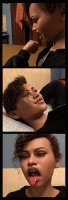 breasts vore comic tongue handheld bed brunette brown_eyes pillow lying_down short_hair shrunken_man mask dark_skin michelle jacket costume looking_at_tiny digital_render mary_jane spider-man marvel_comics peter_parker michelle_jones anttiergod