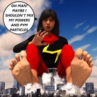 breasts growth giantess city mega black_hair destruction barefoot buildings sitting dark_skin costume dialogue scarf digital_render ms_marvel marvel_comics kamala_khan anttiergod