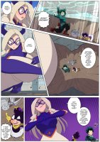 breasts drawing giantess blushing horns city mega blonde comic color long_hair butt robot destruction buildings butt_crush angry embarrassed gloves street green_hair boots grin mask thighs lifting fist crouching costume belt dialogue debris scarf cracked_ground my_hero_academia minoru_mineta dangerking11 butt_print mt._lady deku izuku_midoriya