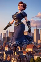 breasts drawing giantess city mega buildings brunette gloves dress short_hair bbw milf ai_art