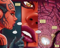 drawing giantess nude alien comic color bra shrinking domination yellow_eyes massage gloves gore star_wars shrunken_people cruel tentacles tattoo nostril dialogue nostril_insertion red_skin nose_hair sith looking_at_tinies zopenk darth_talon the_force psyshack3d booger twilek