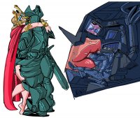 drawing giantess blonde color mecha sword barefoot kissing jewelry cape bracelet cockpit no_background mazinger_usa baboskabo