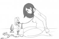 breasts drawing nipples panties monochrome barefoot domination ponytail boots kneeling collar shrunken_woman leash thighs dominatrix corset sex_toys bare_legs bare_midriff butt_plug shrinkdom1