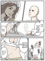 breasts drawing giantess mega comic color armor cleavage brunette goddess brown_eyes dialogue dark_souls helmet no_background looking_at_tiny gwynevere bare_midriff
