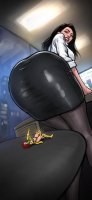 breasts drawing black_hair color long_hair butt skirt green_eyes stockings gloves red_hair boots office shorts shrunken_woman chair thighs superman lois_lane shirt cape top computer looking_behind reporter imminent_crush imminent_butt_crush looking_at_tiny dc_comics bare_legs bare_midriff pickyroman maxima
