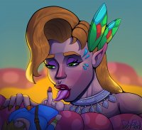 drawing giantess blonde color tongue penis green_eyes elf bottomless oral_sex necklace source_needed looking_at_tiny pointed_ears the_legend_of_zelda licking_balls link_(the_legend_of_zelda) dabbi