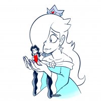 breasts drawing giantess black_hair color long_hair handheld cleavage dress crown shrunken_woman super_mario earrings purple_nails no_background looking_at_tiny princess_rosalina pauline 4brandonjs4