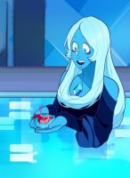 drawing giantess mega color blue_eyes handheld water blue_hair pink_hair dress unknown_artist blue_skin source_needed looking_at_tiny steven_universe floatie pink_skin blue_diamond spinel cartoon_network