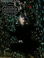breasts giantess white_hair vore city mega large_breasts long_hair blue_eyes buildings helicopter mask night crouching costume dialogue web lamppost pinched spotlight looking_at_tiny digital_render black_cat miles_morales spider-man marvel_comics peter_parker felicia_hardy ds-sael