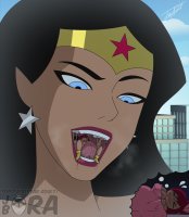 breasts drawing giantess vore city mega black_hair color long_hair tongue blue_eyes buildings bed saliva multiple_sizes giganta red_hair boots open_mouth dreaming costume wonder_woman earrings pillows tiara jora-bora dc_comics bare_legs nightmare