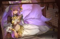 breasts drawing giantess tail color long_hair cleavage pink_hair sitting pink_eyes pants indoors necklace belt fate/grand_order fate_grand_order