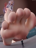 breasts giantess feet toes barefoot foot_crush shrunken_man background point_of_view crossed_arms digital_render warehouse ai_the_somnium_files mistral_luv aiba kaname_date