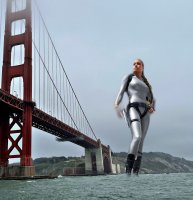 breasts giantess collage mega large_breasts bridge water ocean brunette boots unknown_artist braid golden_gate_bridge belt angelina_jolie guns lara_croft san_francisco hands_on_hips source_needed fog wading tomb_raider wetsuit