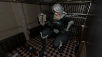 breasts growth giantess white_hair mega large_breasts gloves short_hair boots camera mask indoors desk crouching costume rings belt dialogue hands_on_hips zipper digital_render black_cat spider-man outgrowing_room marvel_comics bank felicia_hardy bank_vault jasonmasterr2 bank_heist