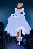 breasts drawing giantess city mega color high_heels buildings gloves street dress short_hair night choker disney cinderella stars hairband glass_shoe cracked_ground bare_legs lifting_dress kisparlius