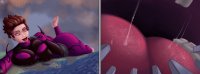 breasts drawing giantess vore giga city comic color large_breasts tongue butt destruction handheld toes barefoot water ocean buildings saliva breast_crush brunette brown_eyes short_hair cruel roxanne costume city_vore thick_thighs megamind dreamworks svenyatta corrupted