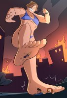 drawing giantess city mega color handheld toes rampage cleavage bra buildings angry brunette foot_crush muscles fire point_of_view stuck_to_foot caiman2 johnny_bravo pandatomi77 cartoon_network jane_smoo